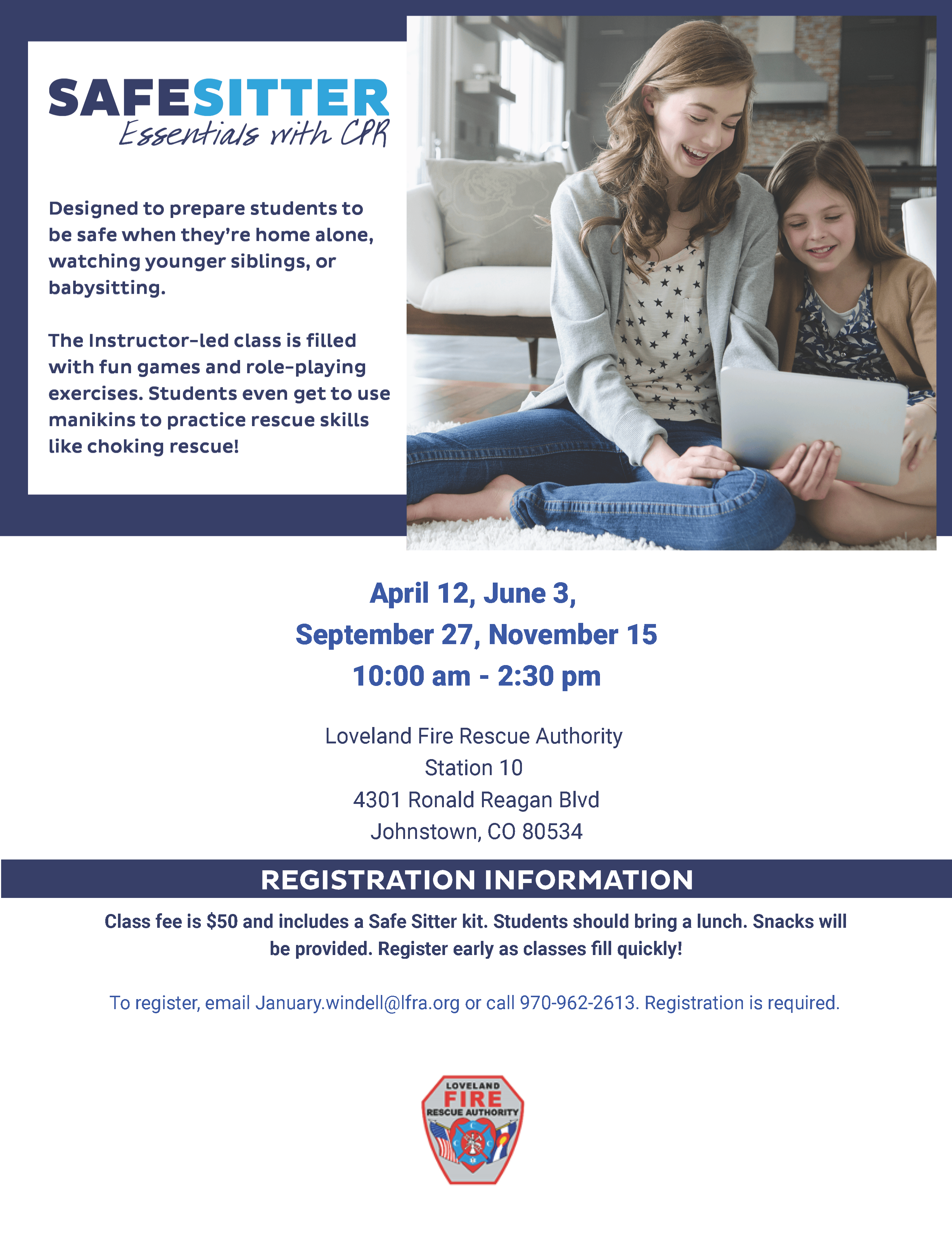 SafeSitter Essentials with CPR promotional Image with two children reading 