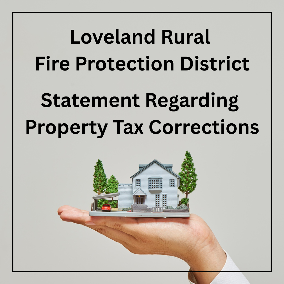 picture of a house with text Loveland Rural Fire Protection District Statement about Property taxes